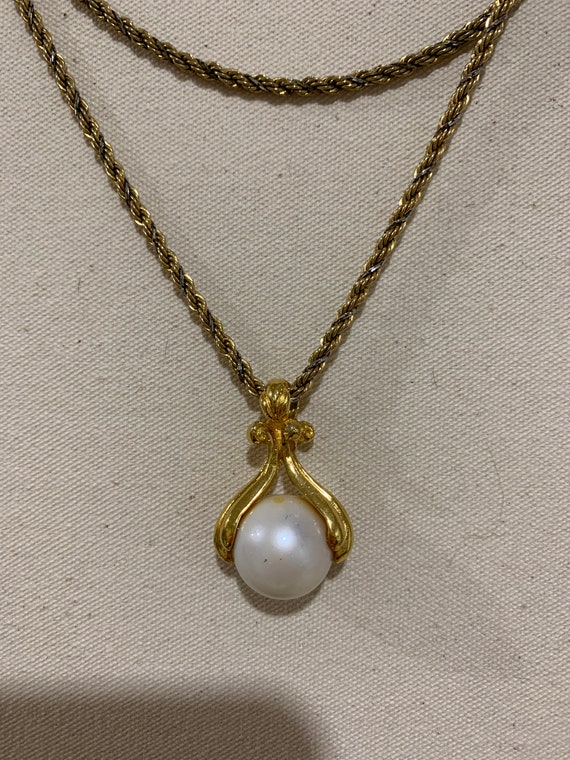 Vintage Signed Napier Large Faux Pearl Two Tone N… - image 2