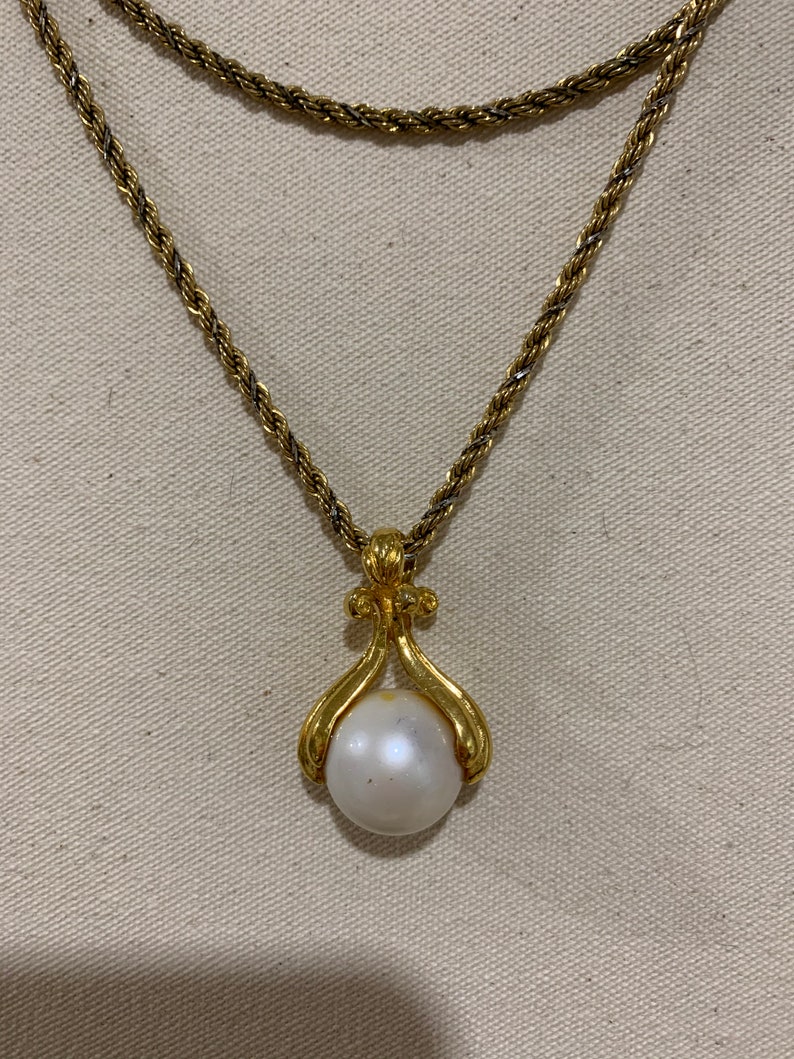 Vintage Signed Napier Large Faux Pearl Two Tone Necklace image 2