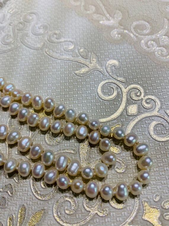 Long Vintage Pearl Necklace w/ 14k Gold Clasp - image 5