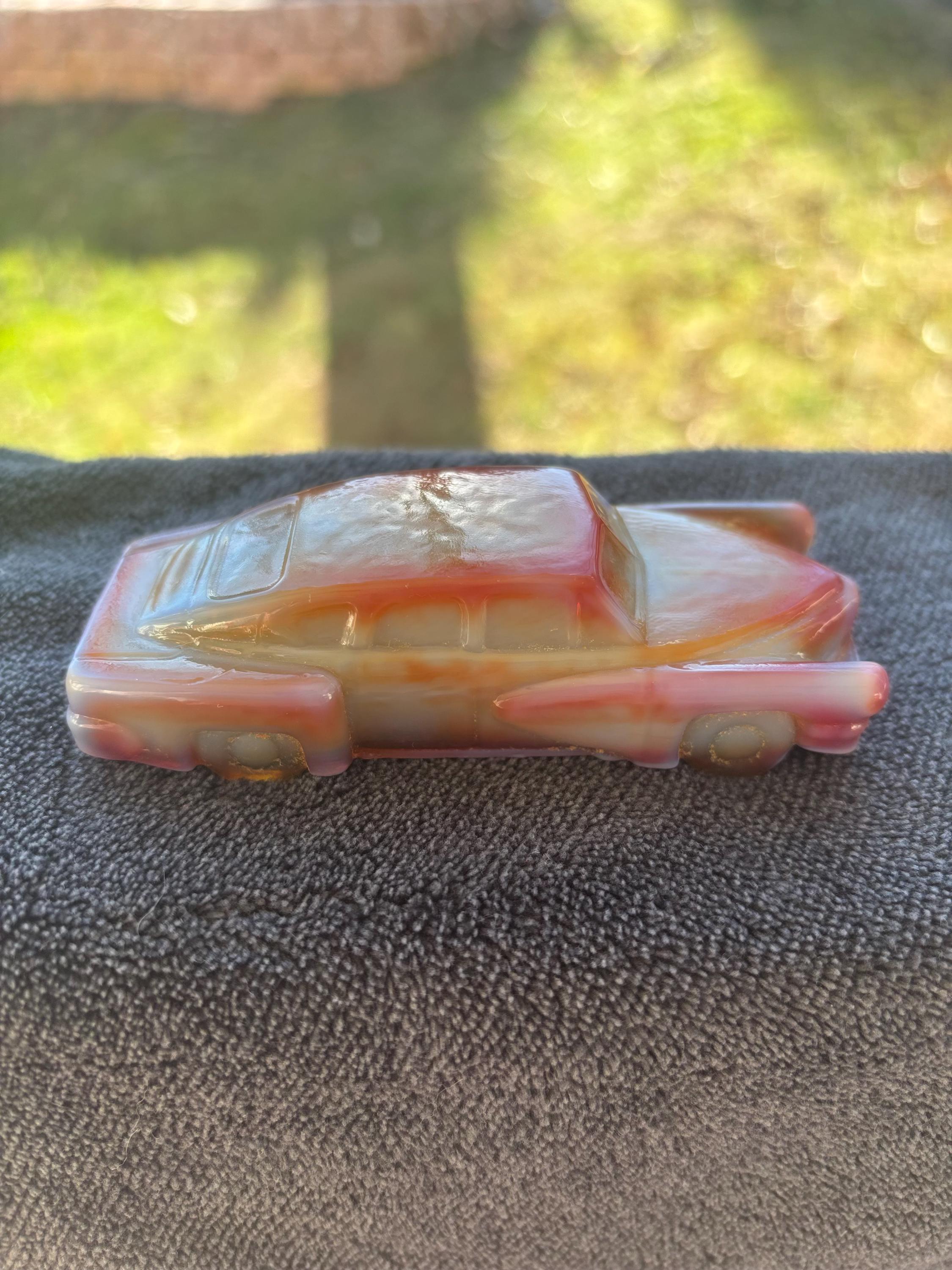 Vintage Marked 1948 Slag Glass in Vanilla Coral Tucker Torpedo Car
