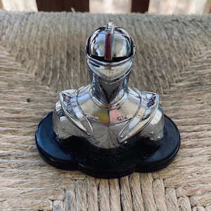 Vintage Estate Working/Functional Negbaur Knight Bust Table Lighter on Black Base