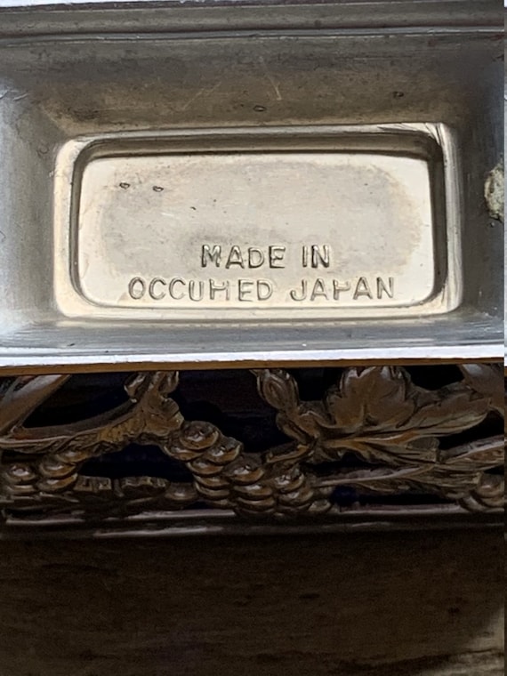 Vintage Made in Occupied Japan Metal Grape Vine Cobalt Blue Insert Table  Lighter