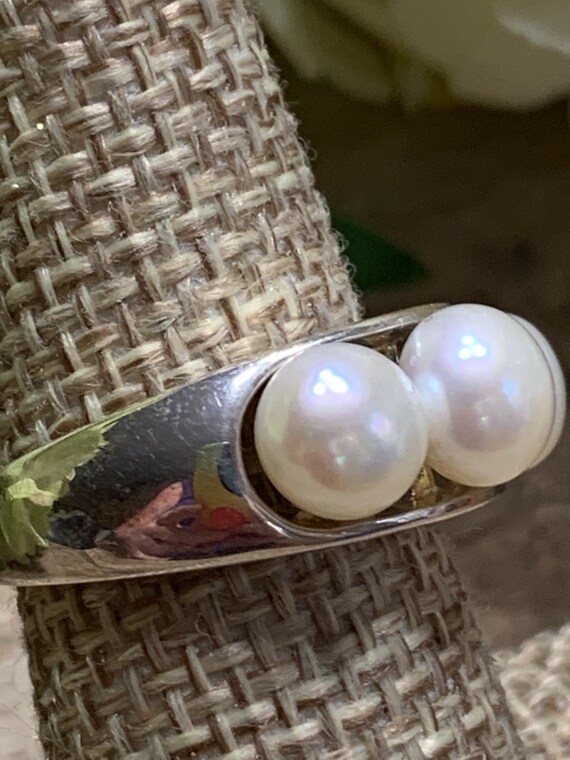 Vintage Three Pearl Sterling Silver Ring Size 7 - image 7