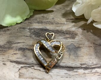 Vintage 10k Y. Gold and Diamond “I Love You” Heart Pendant