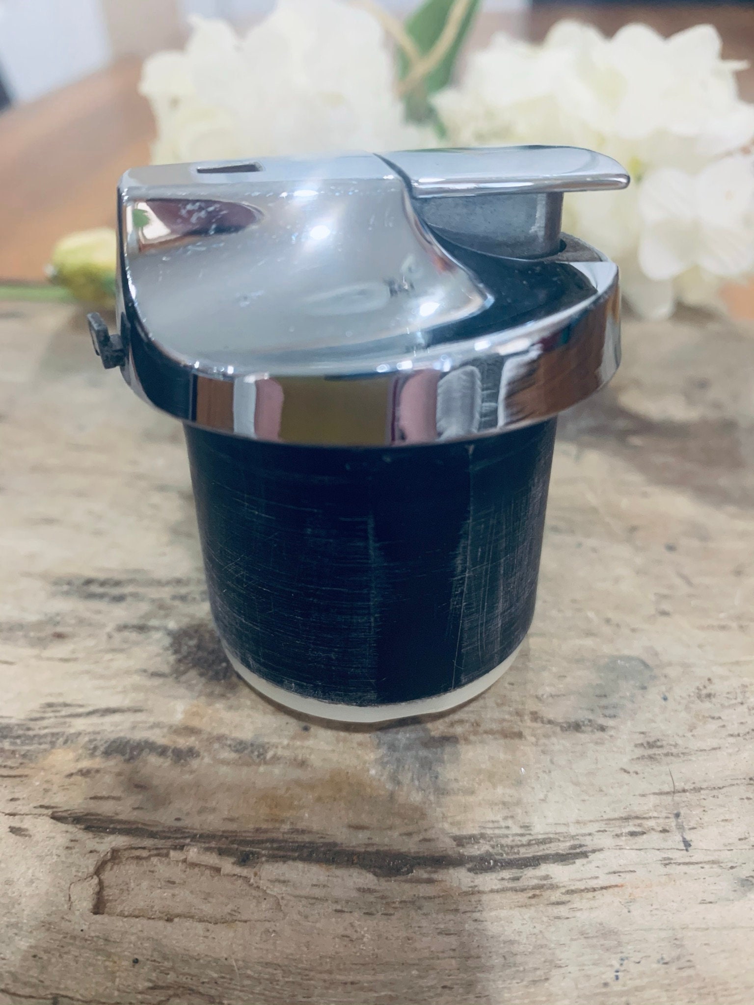 Vintage Ronson Chrome BlackMetal Stripe Varaflame MCM West GermanyUS