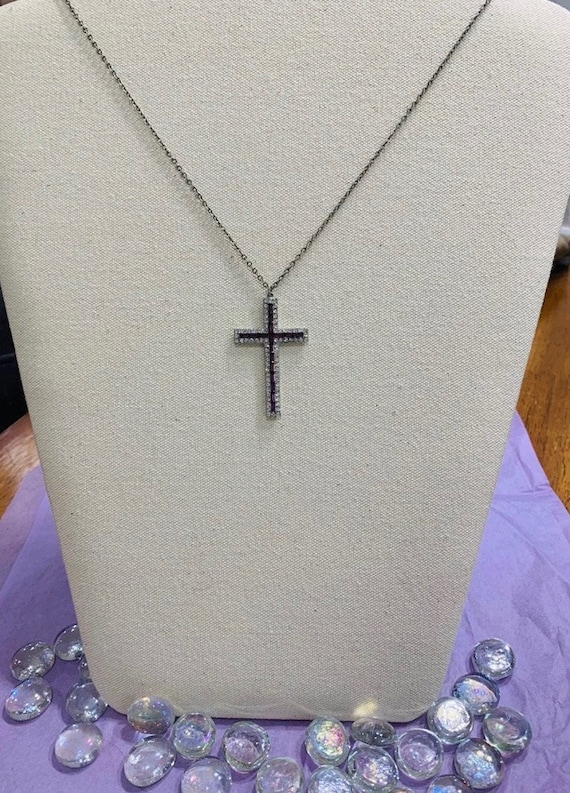 Amethyst Crystal Pavé Silver Tone Cross