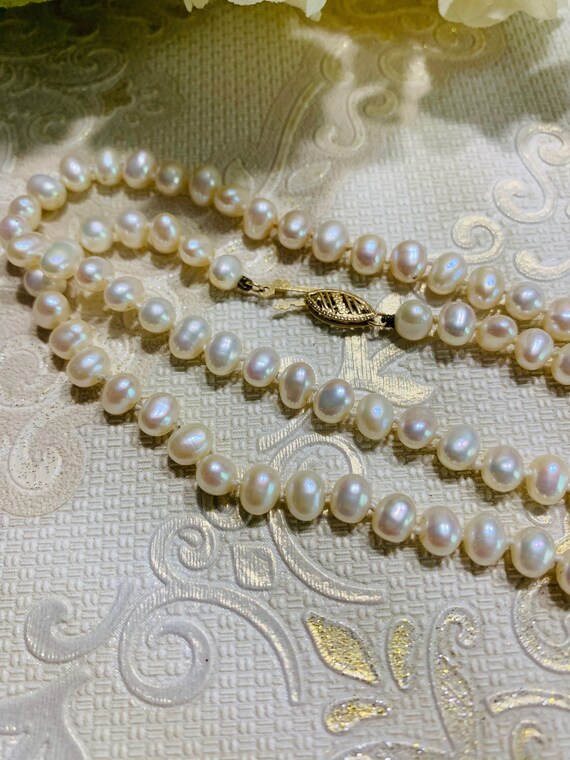 Long Vintage Pearl Necklace w/ 14k Gold Clasp - image 6