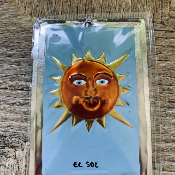 Vintage Tin La Lotería El Sol The Sun Playing Card Decoration Art Collectible Wall Hanging