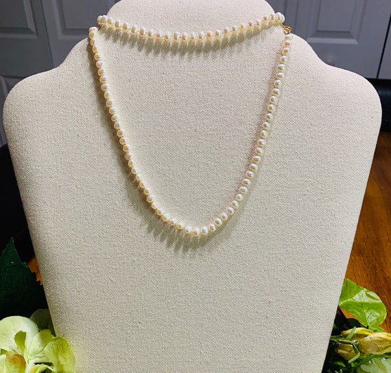 Long Vintage Pearl Necklace w/ 14k Gold Clasp - image 1