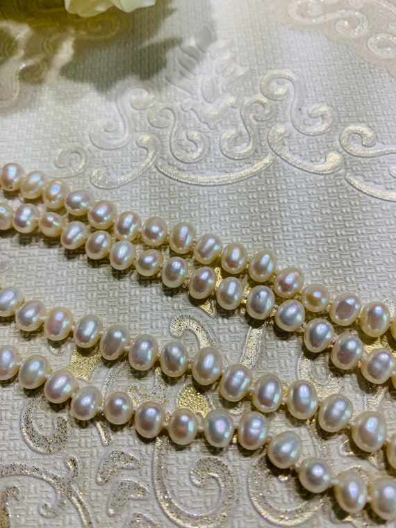Long Vintage Pearl Necklace w/ 14k Gold Clasp - image 4
