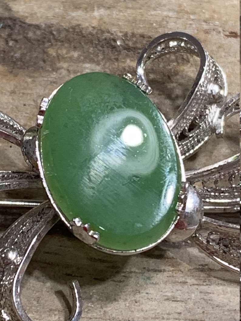 Vintage Sterling /& Jade Sorrento Filigree Brooch