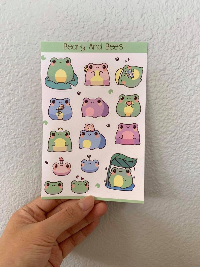 cute frog sticker sheet amphibian animal stickers gifts etsy