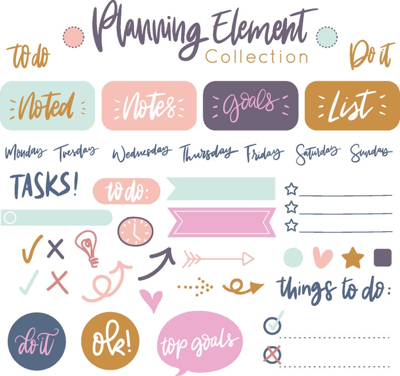 150 Planner Clipart Elements Stickers Elements Graphic Etsy