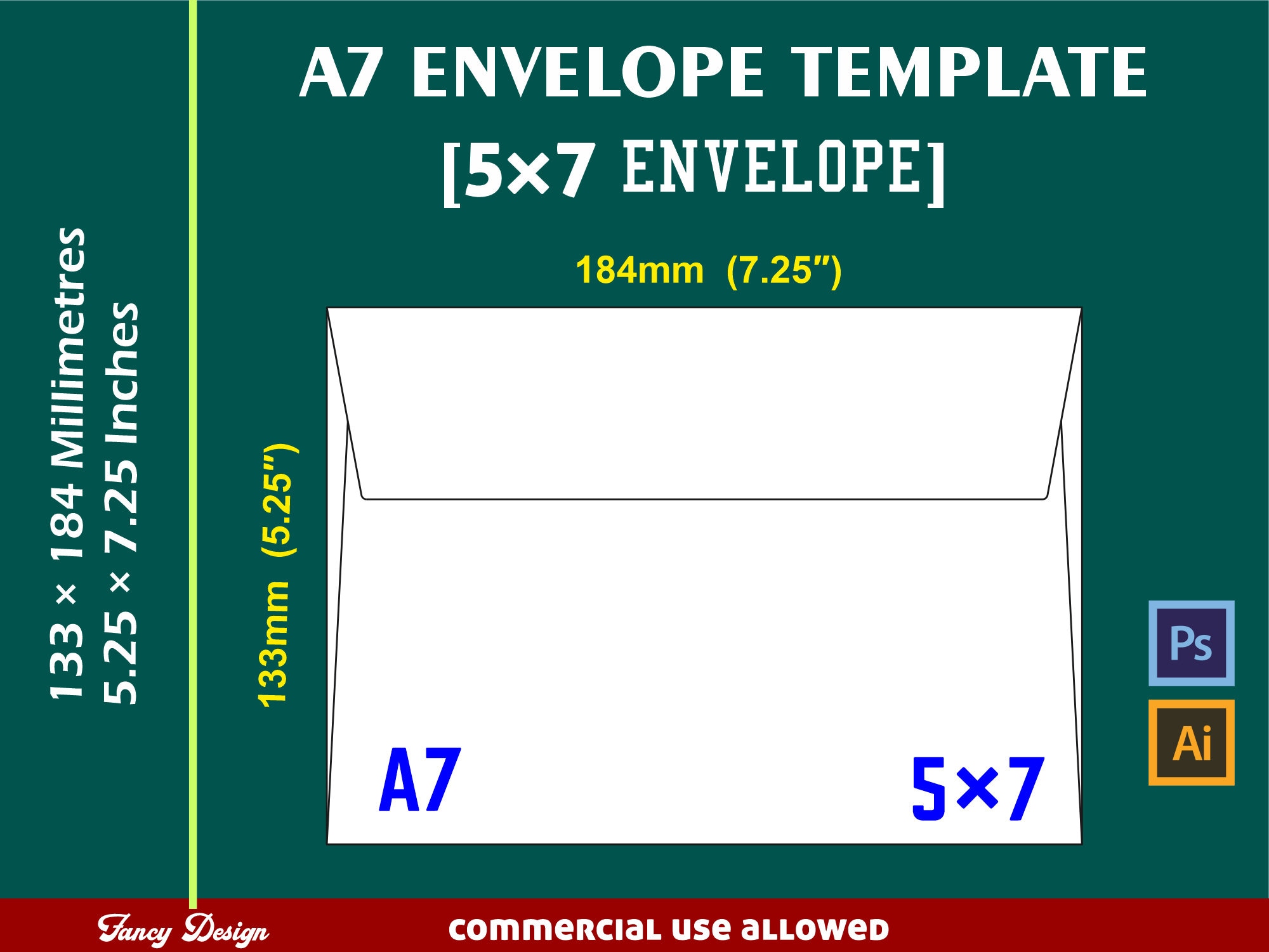 A7 Envelope Template 5.25 X 7.25 Envelope Template A7 Etsy A7 Envelope Template 5.25 X 7.25 Envelope Template A7 Etsy