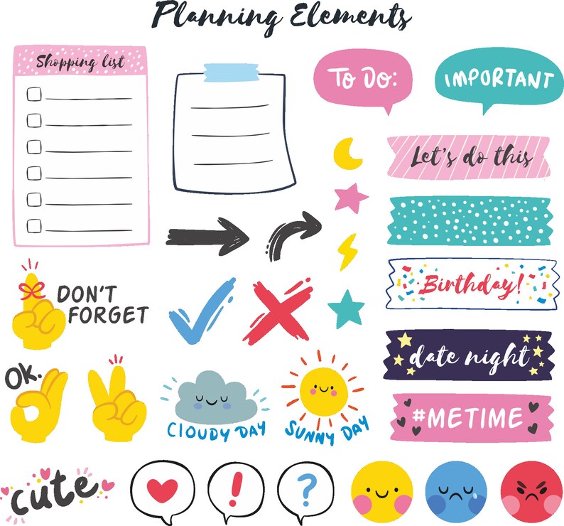 150 Planner Clipart Elements Stickers Elements Graphic Etsy