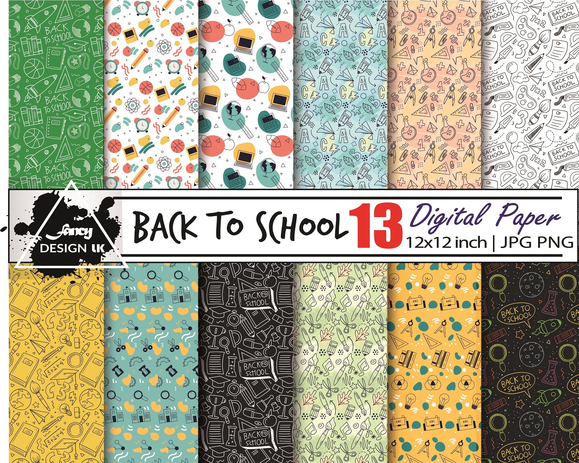 Sale 13 Design Back to school digital paper Scrapbook Etsy