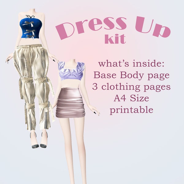 DRESS UP KIT, Paper Doll with clothing perfect for toddlers, kids, girls to play dressing up (printable)