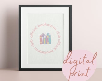 Bookworm Digital Literary Print | 'Official Bookworm Club' | Print at Home Digital Download | A3/A4/A5 Sizes