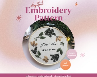Festive Wreath | Hand Embroidery Christmas PDF Pattern | Beginners Instructions | Digital Download | Festive Collection