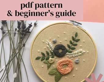 Floral Embroidery Digital PDF Pattern | "Spring Floral Bouquet" | Beginners Guide | Digital Download