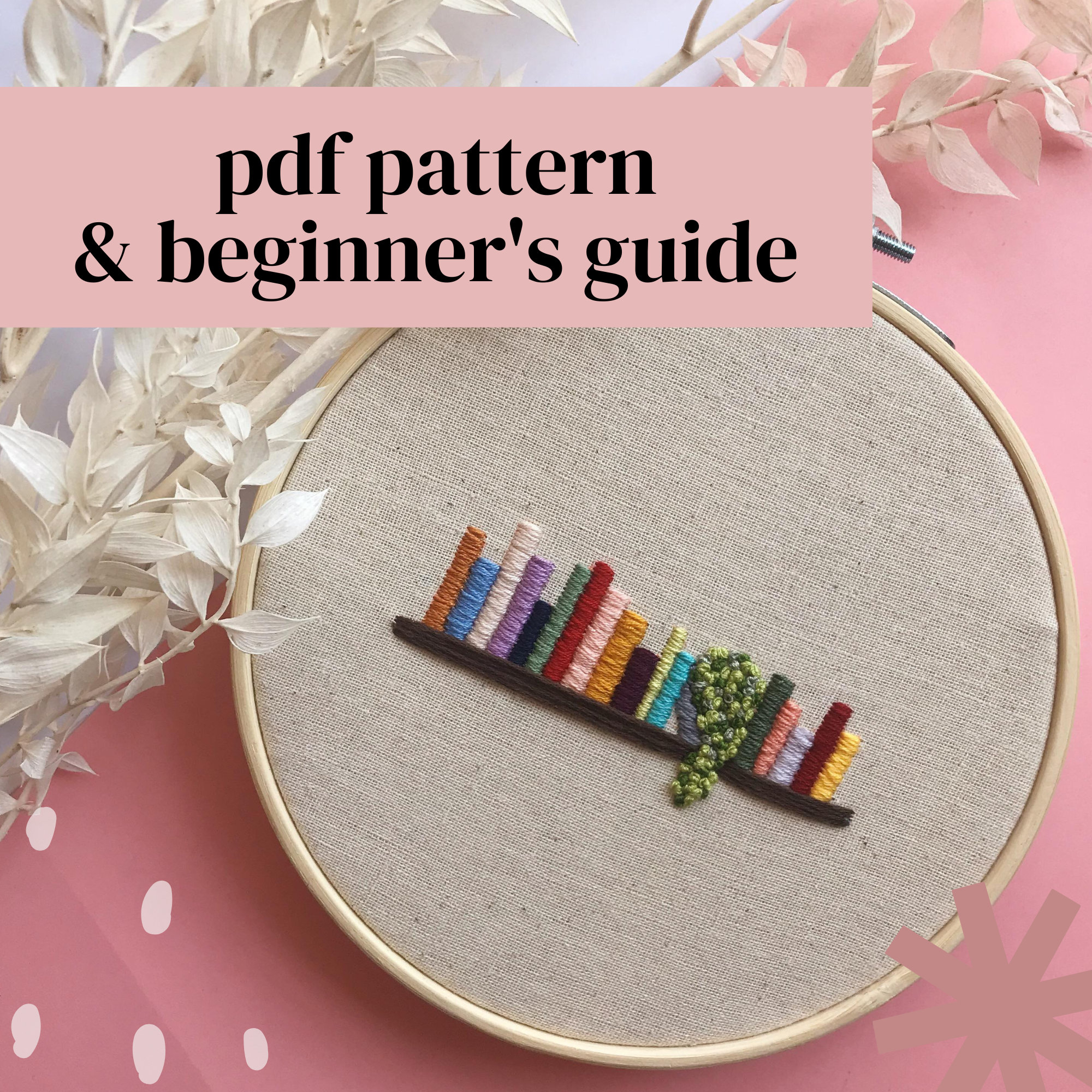Bookshelf Embroidery Digital PDF Pattern Beginners Etsy