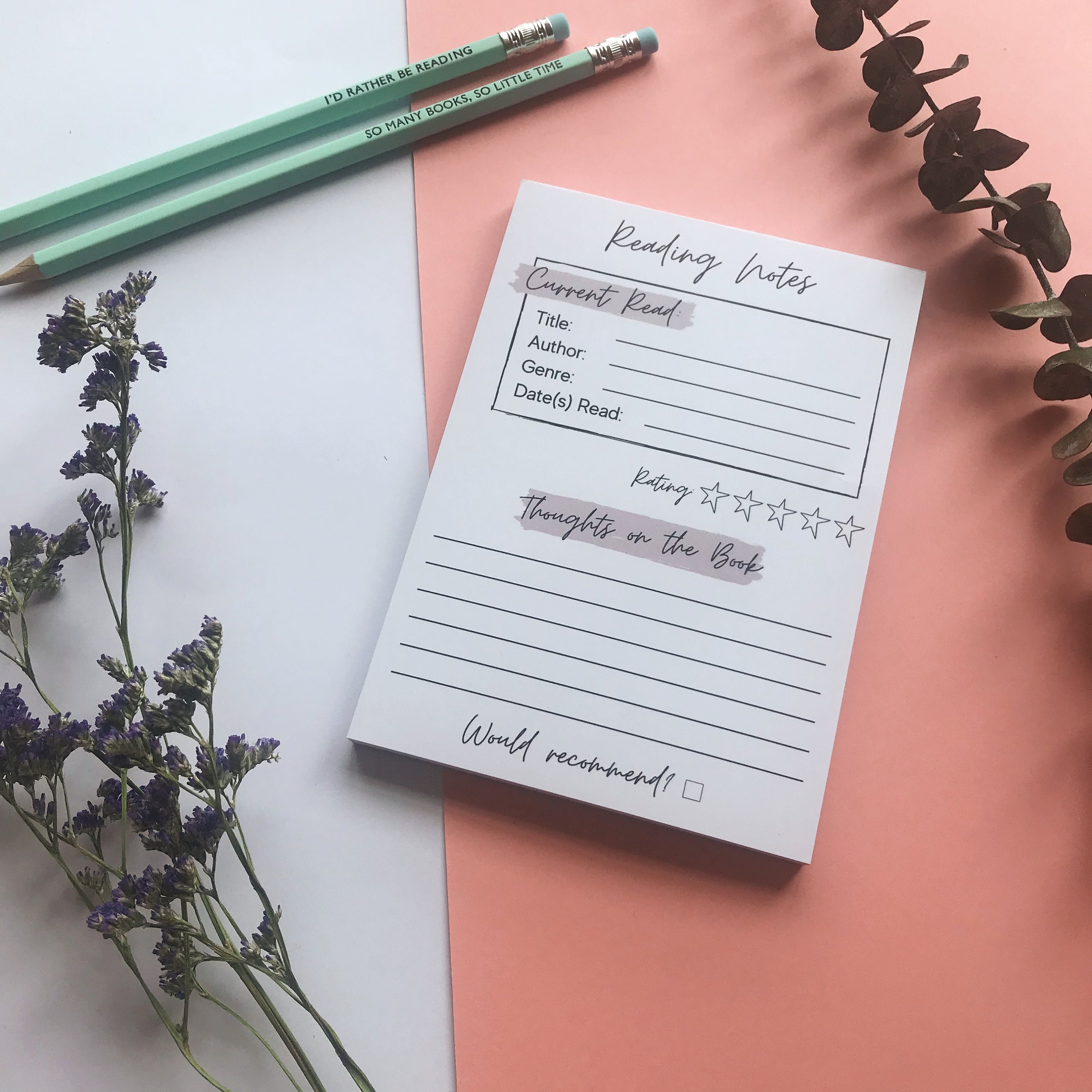 Reading Notes Notepad A6 Notepad for Book Reviews Book Etsy