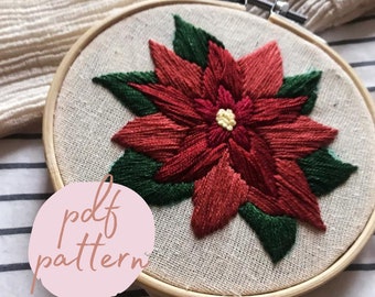 Christmas Poinsettia PDF Embroidery Pattern | Beginners Instructions | Digital Download
