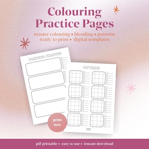 Colouring practice pages | Improve blending, textures & coloring patterns | Swatch sheets