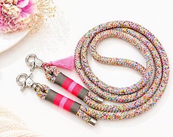 Rope phone strap. Colorful, silver carabiner, with free personalized sticker. Neon pink flower power phone strap.