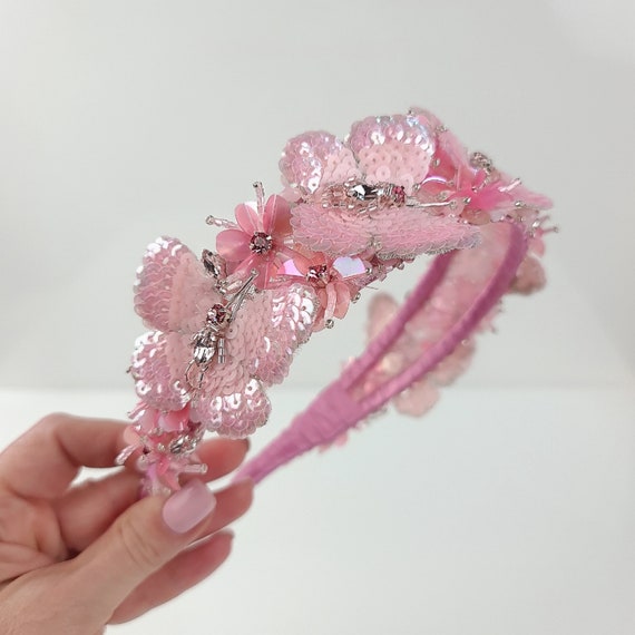 Light Pink Butterflies Headband Double Headband Pink  display picture 2