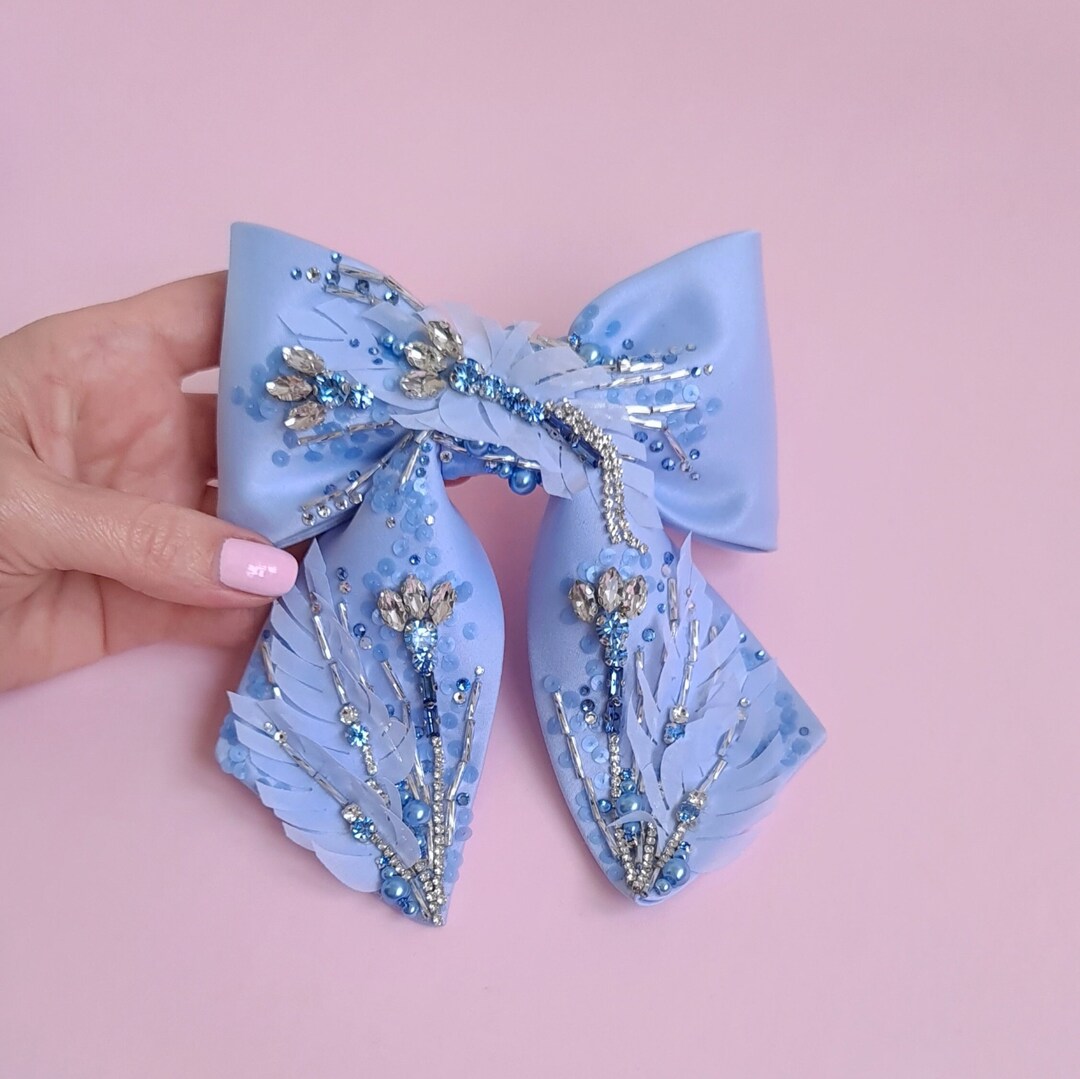 Luxurious Light Blue Satin Hair Bow Blue Hair Bow Large Oversized Bow ...