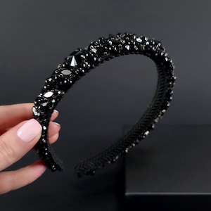 Black beaded headband Rhinestone headbands for women Gothic wedding headband Black hair accessories