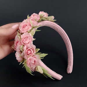Pink silk roses fascinator headband Handmade silk flower bridal crown Floral bridal headpiece Padded headband with pink silk flowers