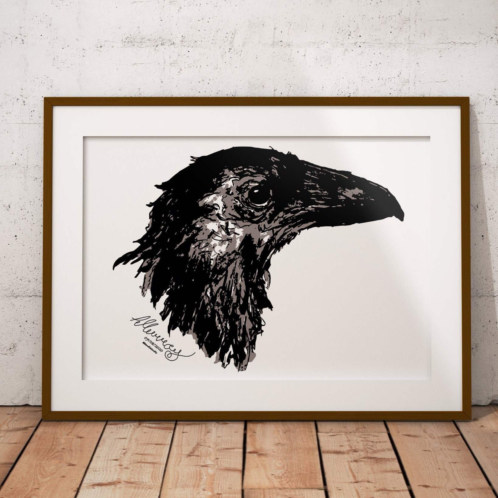 Crows Head Art Print Wall Art Decoration Ink Drawing Etsy