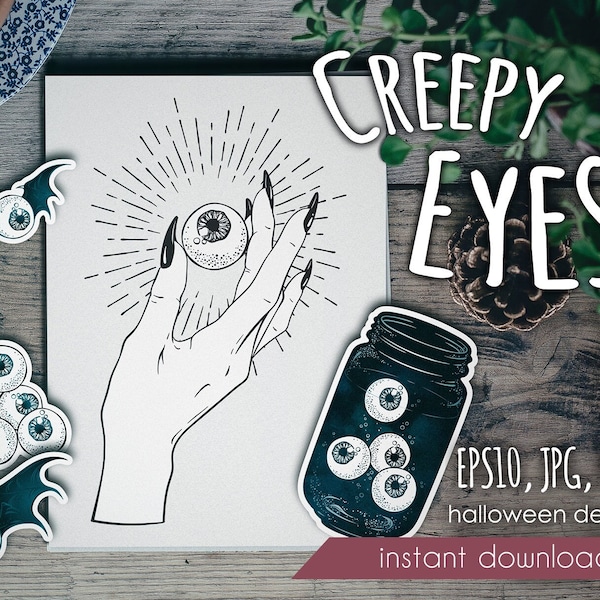 Gruselige Augen Clipart, Halloween ClipArt Clip Art erstellt Augapfel für Aufkleber, Hexe Tattoo oder Drucke Vektorgrafik Kommerzielle Nutzung