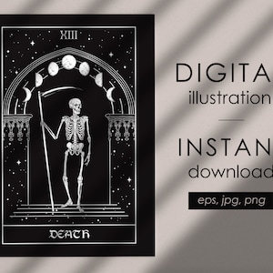 Tarot Tod digitale Illustration Clipart, Hexen Tapisserie, Gothic Poster oder Druck Vektor Design für Hexen, digitale Clip Art Kommerzielle Nutzung