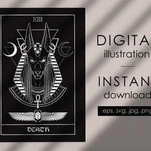 Tarot Death Ägyptische Illustration Clipart, Hexe Wandteppich, Gothic Poster Druck Vektor Design SVG, Clip Art Kommerzielle Nutzung