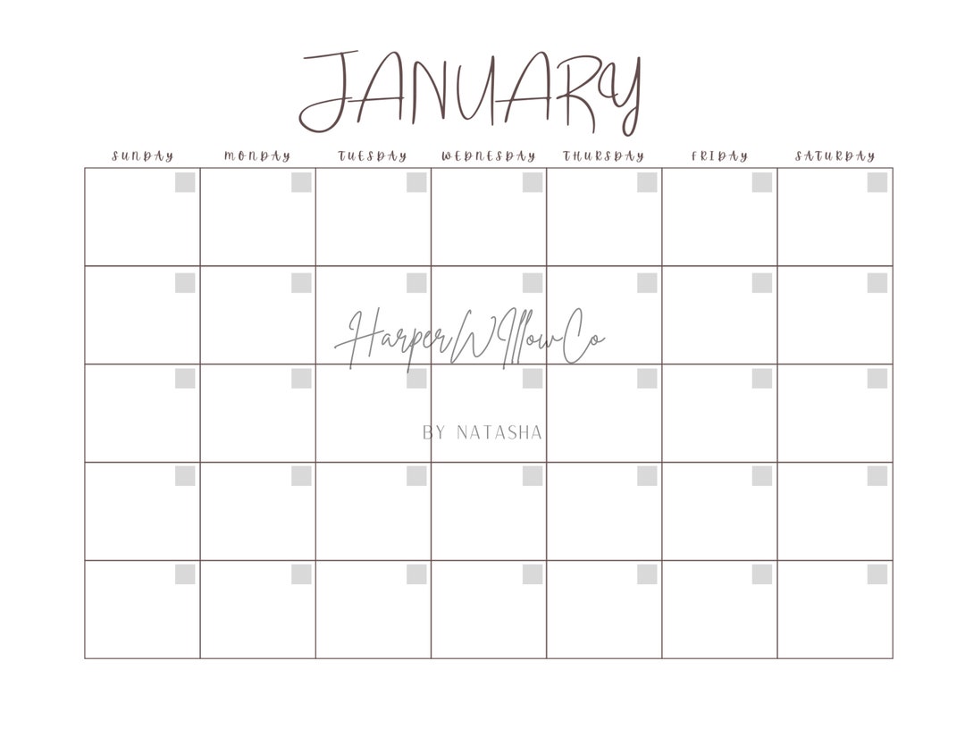 12 Month Printable PDF Monthly Blank Calendar, Goodnotes,basic Calendar ...