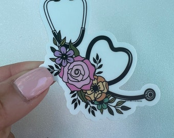 Floral Stethoscope Sticker, Waterproof Medical Vinyl Decal