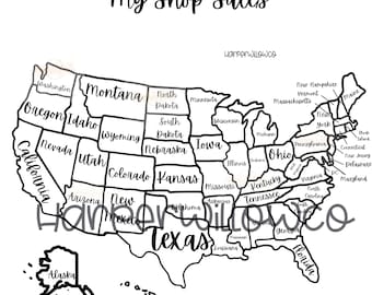 US Sales Map, Small Business Sales Map, Procreate Sales Map, Printable Sales Map, Map Coloring Page