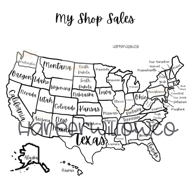 US Sales Map, Small Business Sales Map, Procreate Sales Map, Printable Sales Map, Map Coloring Page