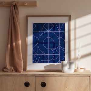 Mid Century Modern Wall Art,Downloadable Line Art,Navy Blue Printable Art,Minimalist Print,Minimal Artwork,Boho Room Decor,Geometric Print