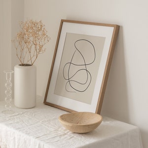 Impression abstraite d’une ligne, Art neutre téléchargeable, Art imprimable noir beige, Art mural minimaliste, décoration murale Boho, dessin d’une ligne, Wabi Sabi