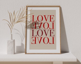 Downloadable Love Print,Love Printable Art,Minimalist Quote Wall Art,Boho Wall Print,Beige Red Love Wall Decor,Typography Art Print