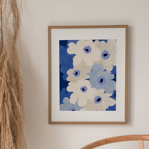 Downloadable Floral Art Print,Flower Market Poster,Trendy Boho Wall Art,Blue and Beige Printable Art,Minimal Botanical Art,Minimalist Print image 1