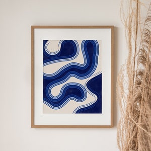 Abstract Waves Wall Art,Minimalist Downloadable Art,Blue Navy Printable Art,Minimal Artwork,Contemporary Art Print,Organic Shapes Wall Art