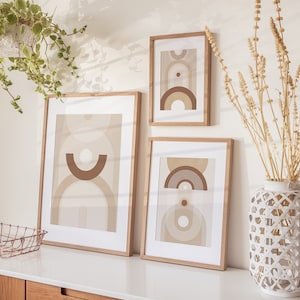 Minimalist Print Set of 3,Geometric Gallery Wall,Mid Century Modern Wall Art,Neutral Downloadable Artwork,Abstract Shapes Printable Boho Art