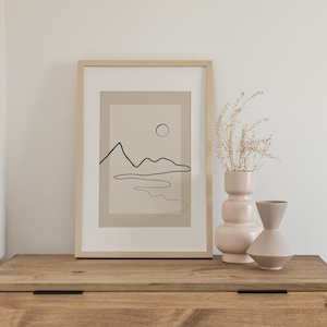 Landscape Line Art,Downloadable Neutral Art Print,Boho Wall Decor,Abstract Single Line,Beige Printable Wall Art,Minimalist Mountains Print image 1