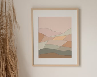 Neutral Landscape Wall Art,Blush Pink Mountain Art Print,Minimalist Print,Digital Download,Mid Century Modern Wall Art,Minimal Boho Print