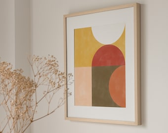 Abstract Geometric Printable Art,Downloadable Mid Century Print,Boho Wall Print,Yellow and Terracotta Wall Art,Semi Circle Shapes Art Print